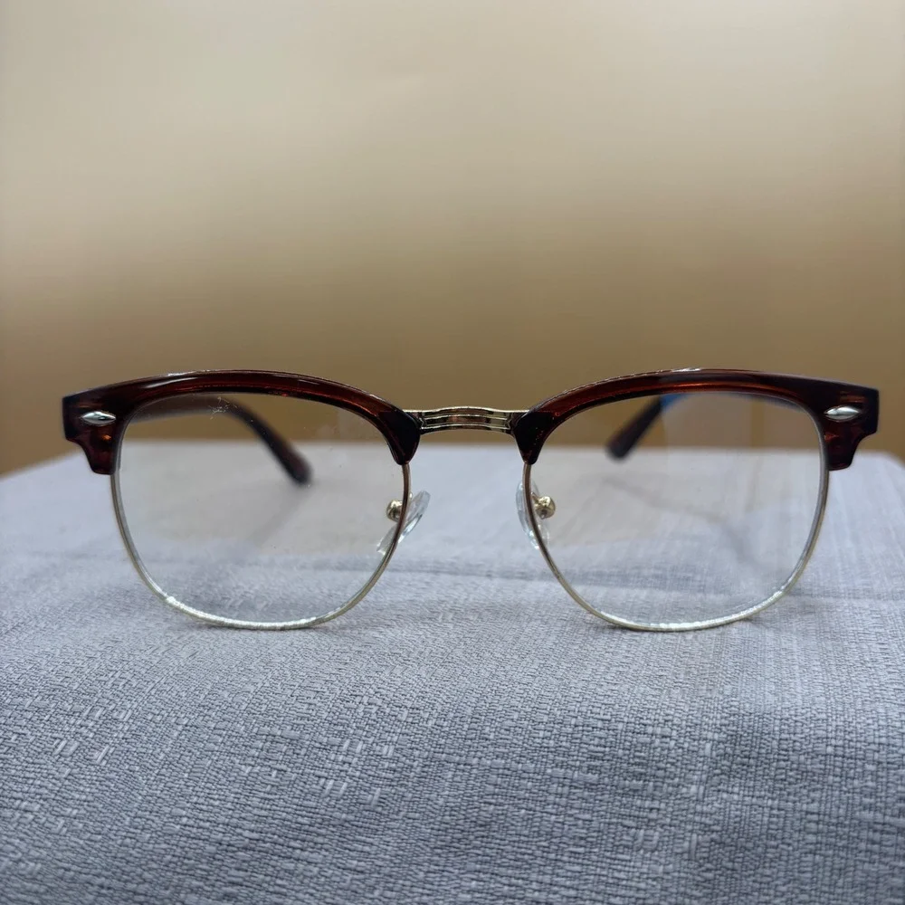 Unbranded Clubmaster Glasses Frames 49-21-140 Brown Gold Excellent Dark Academia